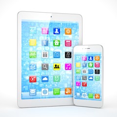 Tablet and smartphone on a white. 3d rendering.