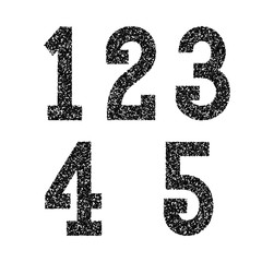 One, two, three, four, five black stencil spray paint numbers. Font in grunge style.