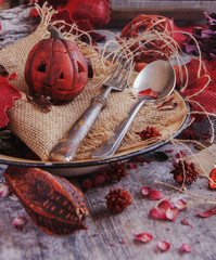 decorative pumpkin for Halloween with dried flowers