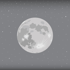 Moon with starry. Background night sky. Moon design in monochrome.