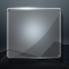 set 8. glossy glass on gray metal wall