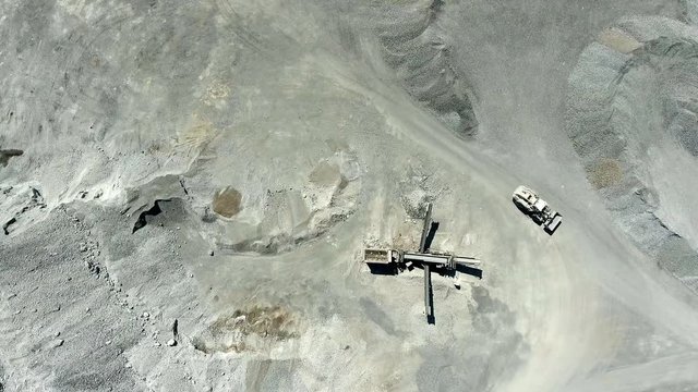 Degraded landscape in south of Poland. Destroyed land. Excavators digger works. View from above.
