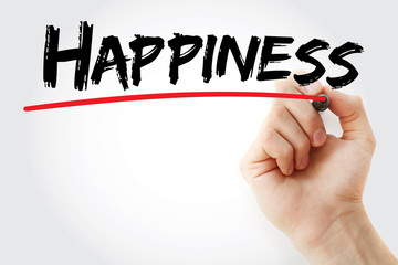 Hand writing HAPPINESS with marker, concept background