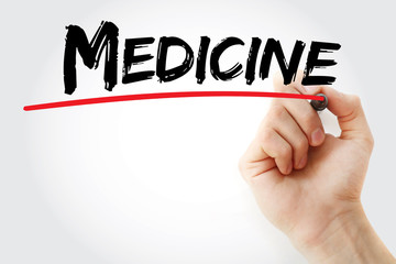 Hand writing Medicine with marker, concept background