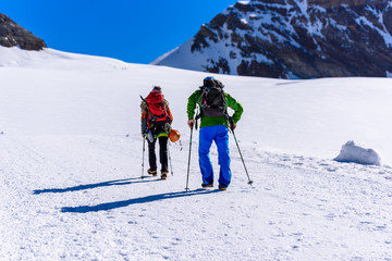 Ice Climbing on glacier in the mountains of Switzerland - Aletsch Glacier