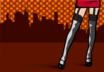 Vector design template, halftome dots background and pretty sexy woman's legs