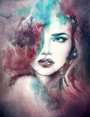 Wall murals Aquarel Face Style woman portrait. Abstract fashion watercolor illustration