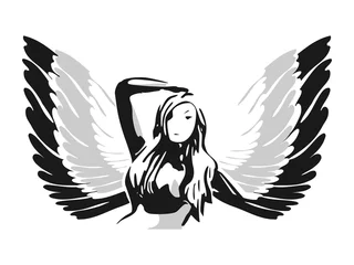 Fotobehang Zwart grijs wit - icoon van engel © emieldelange