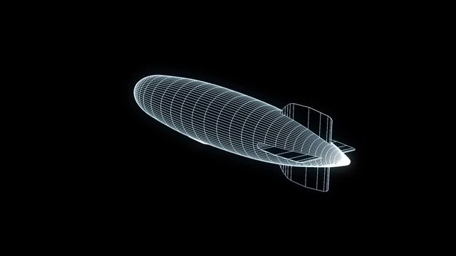 Zeppelin in Hologram Wireframe Style. Nice 3D Rendering
