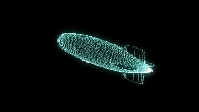 Zeppelin in Hologram Wireframe Style. Nice 3D Rendering
