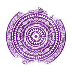 Mandala. Abstract round purple watercolor vector ornament. Tribal grunge texture - 120674317