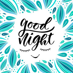 Good night. Vector card in calligraphy style. Handwritten illustration for slumber party decoration