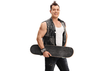 Punker holding a skateboard