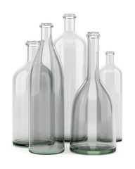five empty bottles isolated on white background