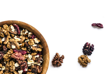 Walnuts on white background