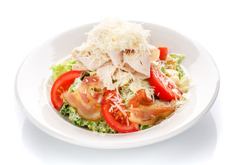 appetizing restaurant food salad greens, on white background