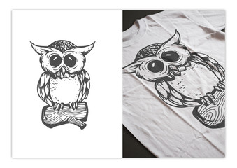 Owl - Illustration of Cute Little Owl - T-shirt Design