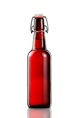 Swing top bottle of light beer with clipping path isolated on white background