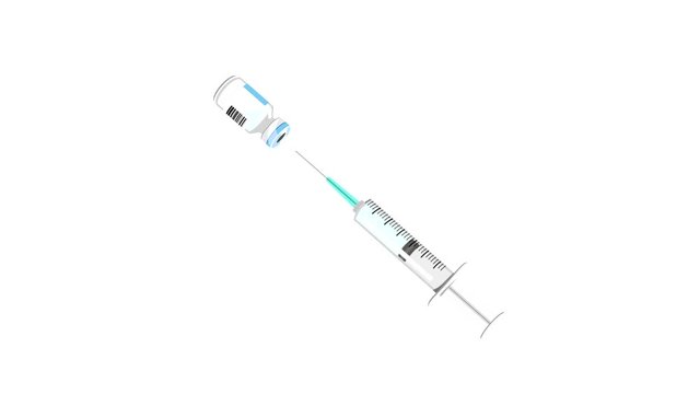 Animation of a syringe and a vaccine bottle
