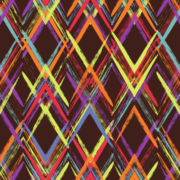 Rhombus abstract tribal vector seamless pattern. Grunge texture. Folk rug
