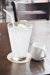 lemon juice or lime juice in glass 