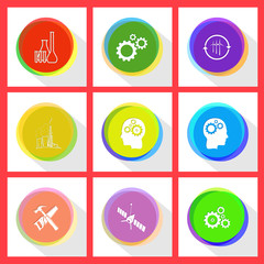 chemical test tubes, gears, wind turbine, thermal power engineer