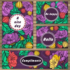 Set Floral card design, flowers, leaf , herbs doodle elements. Vector decorative invitation. childish style. elements are not cropped and hidden under mask.