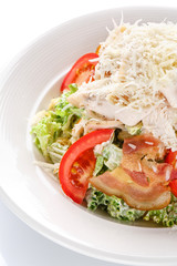 appetizing restaurant food salad greens, on white background