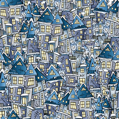 winter drawing houses seamless pattern