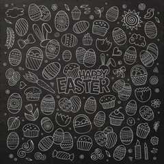 Chalkboard vector doodles cartoon set of Easter objects