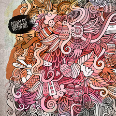 Easter doodles elements watercolor art background