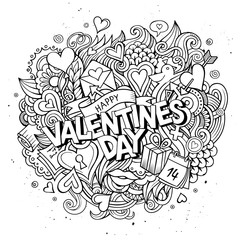 Cartoon vector hand drawn Doodle Happy Valentines Day