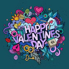 Cartoon vector hand drawn Doodle Happy Valentines Day 