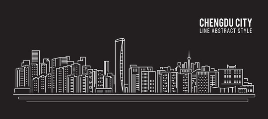 Cityscape Building Line art Vector Illustration design - Chengdu city