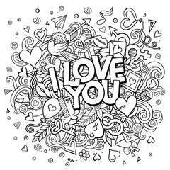 Cartoon vector hand drawn Doodle I Love You illustration