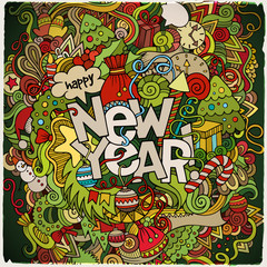 New Year hand lettering and doodles elements background