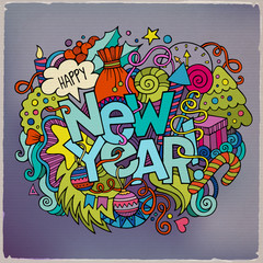 New year hand lettering and doodles elements background