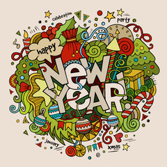 New year hand lettering and doodles elements background.