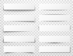 Set of white horizontal paper banners with different realistic shadows