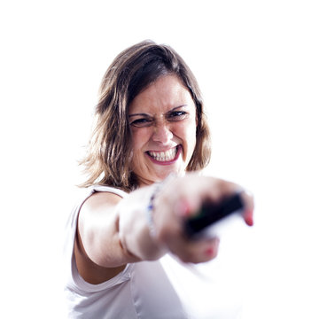 Mujer con mando a distancia