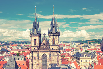 Tyn Cathedral of the Virgin Mary in Prague, Czeh Republic. Toned