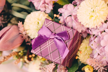 beautiful purple box for a gift in flowers