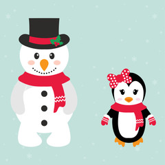 cartoon snowman and penguin
