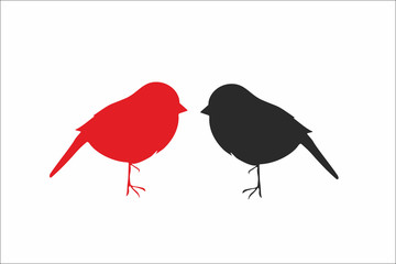 Red and Black realistic, cute sparrows silhouette logotype