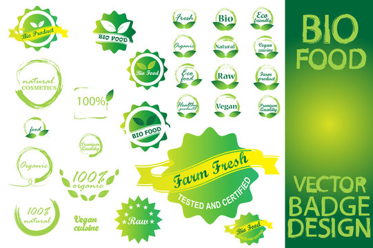 Bio Food Badge Logo Set Vector