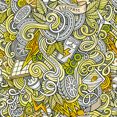 Cartoon cute doodles hand drawn Electric vehicle seamless pattern