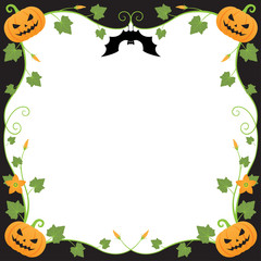 Halloween frame, pumpkin frame design and bat on black background