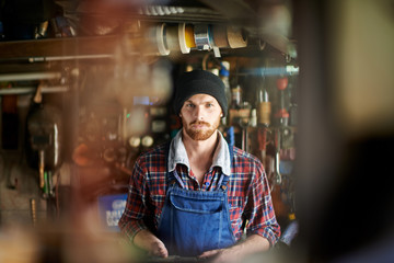 Carpenter in workshop