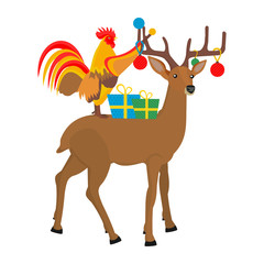 Cock and Christmas reindeer