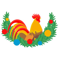 Cock and Christmas wreath
